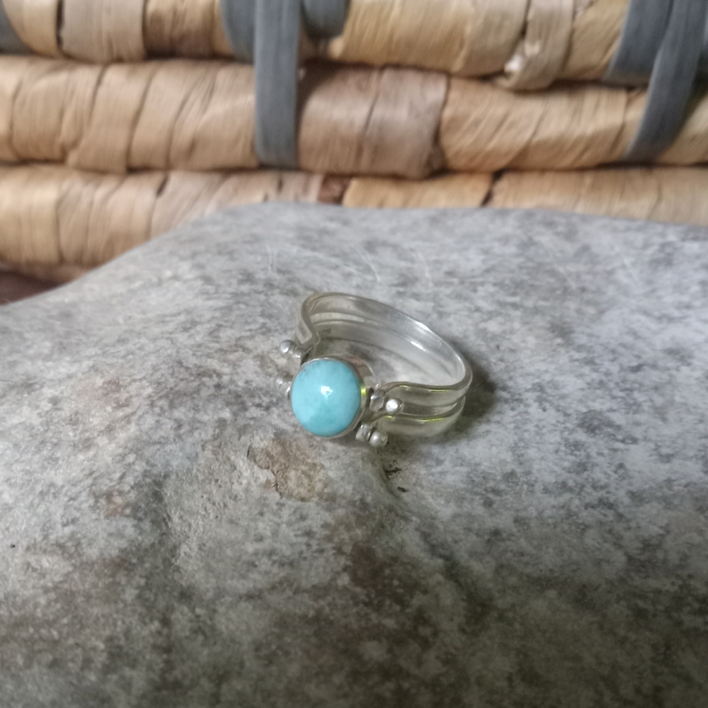 Sterling Silver Larimar / Amber 2 Sided Ring